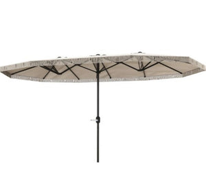 English Elm Spacious 15 Foot Rectangular Outdoor Umbrella with Fringe and Uv Resistant Canopy T3971P427123