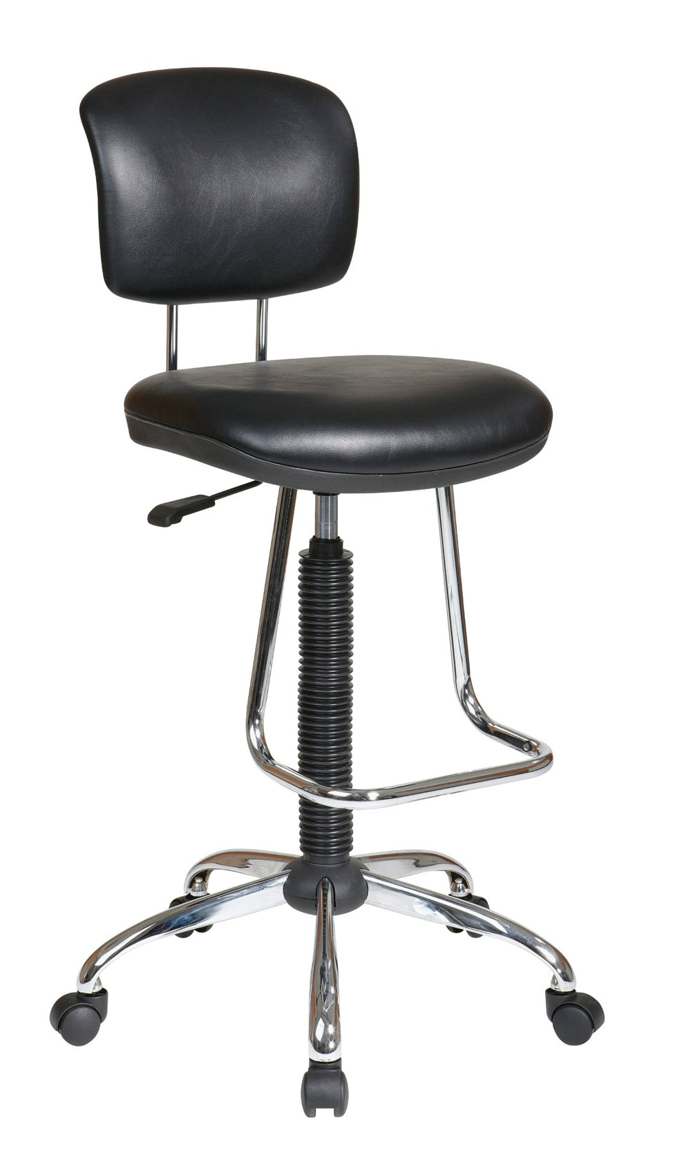 OSP Home Furnishings Chrome Ergonomic Stool with Vinyl Seat Adjustable Height Swivel and Teardrop Footrest Support DC420V-3