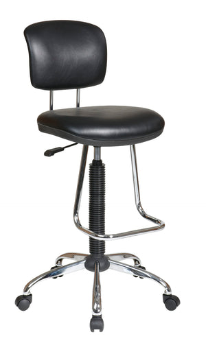OSP Home Furnishings Chrome Ergonomic Stool with Vinyl Seat Adjustable Height Swivel and Teardrop Footrest Support DC420V-3