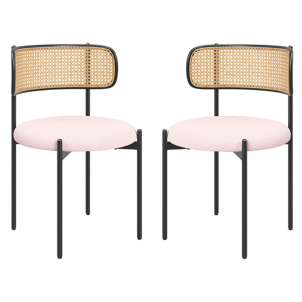 English Elm Modern Upholstered Dining Chairs Set Of 2 - Stylish Rattan Back & Metal Legs For Comfort & Elegance T3623P371958