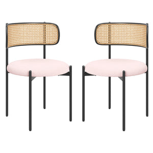 English Elm Modern Upholstered Dining Chairs Set Of 4 - Pink Velvet With Rattan Back & Metal Legs For Style T3623P379687