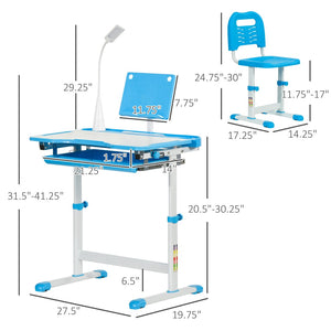 English Elm Qaba Kids Activity Desk And Chair Set With Adjustable Height, Usb Light, Storage Drawer, Blue/White W2225P200635-GIGA