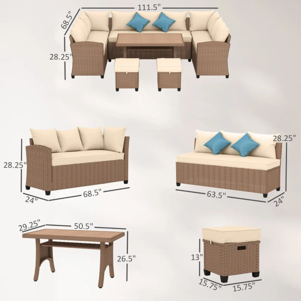 English Elm Patio 6 Piece Modular Sectional Set Pe Rattan Wicker Outdoor Conversation Furniture T3971S00135