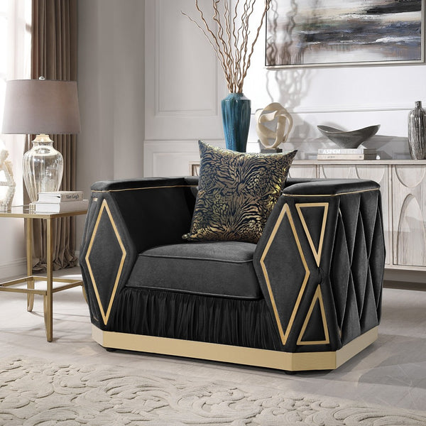 English Elm Cavalli Glam Accent Chair Diamond Quilted Upholstery with Gleaming Gold Metal Base Black+Gold B009P417496