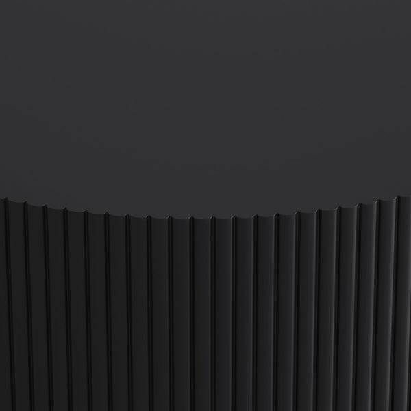 English Elm 31.5'' Round Coffee Table with Hidden Storage and Vertical Stripe Accent, Modern Durable MDF Design Black W757P206007