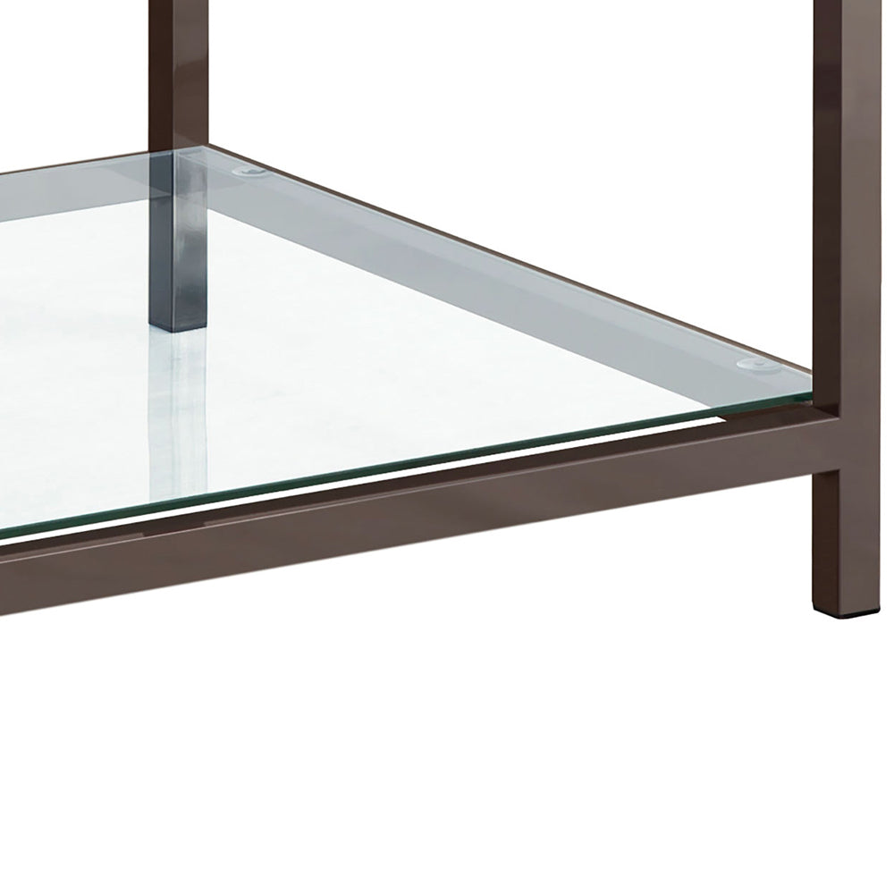 English Elm Weston Black Nickel 1-Shelf Glass Top End Table — Modern Luxury Accent, Tempered Glass, Durable Storage B062P328664