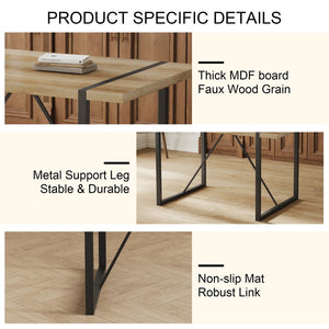 English Elm Table And Chair Set: Modern Medieval Dining Ensemble With 6 Ergonomic Brown Techno-Fabric Chairs W1151S04213-GIGA