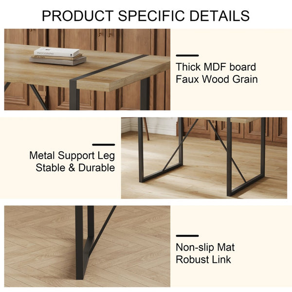 English Elm Table And Chair Set: Modern Medieval Dining Ensemble With 6 Ergonomic Brown Techno-Fabric Chairs W1151S04213-GIGA