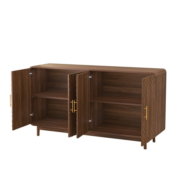 English Elm Sideboard Buffet with Four Doors Carved Edges Gold Handles Adjustable Shelves Dining Room W5389P463456