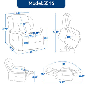 English Elm Dual Motor Power Lift Recliner with Massage Heat and 180 Degree Brown Lounge Chair W1803S00065