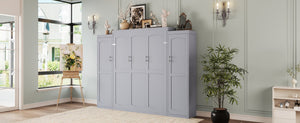English Elm Full Full Size Murphy Bed with Two Wardrobes and Foldable Platform, Space-Saving Modern Guest Solution Gray 84.9 L x 12 W x 7 H N733S235596E