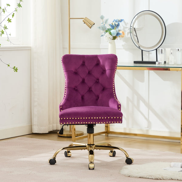 English Elm A&A Tufted Chenille Office Chair with Gold Chrome Base, Plush High-Rebound Cushion for Comfort Purple W1143P369101