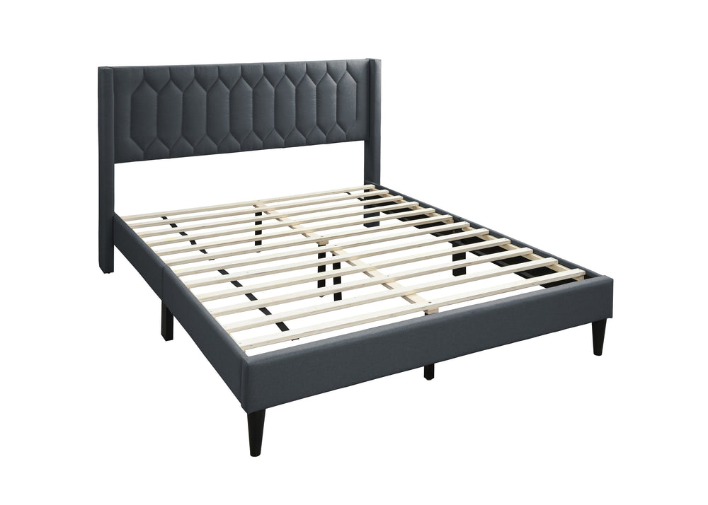 English Elm Modern Burlap Platform Bed Queen with Geometric Diamond Tufted Headboard, Sleek No-Box Spring Design Charcoal 66 L x 23 W x 9 H B011P238958