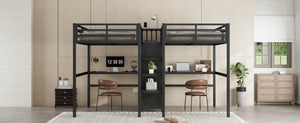 English Elm Twin Metal Loft Bed with Study Desk Wardrobe Shelving and Outlet for Kids Rooms Black W1580S00371
