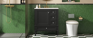 English Elm 30 30 Inch Bathroom Vanity with Ceramic Sink, Modern Compact 3-Drawer Storage Cabinet for Small Baths Black N710P247499B