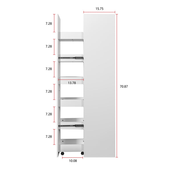 English Elm White,Large, Slim Storage Cart for Narrow Spaces with 6-Tier Shelves, Handle & Wheels, 11.8" Deep Organizer for Kitchen Laundry Pantry (White) W331P295244