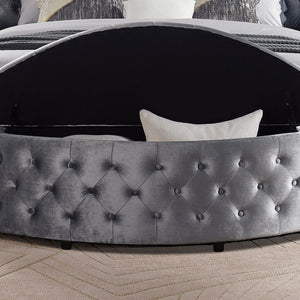 English Elm 1pc Glam Wingback Storage Bed Velvet Tufted Headboard with Usb Eastern King Gray B2741S00819