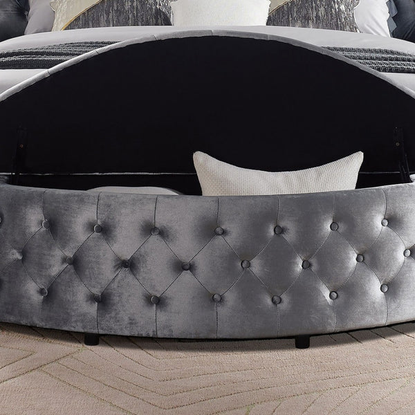 English Elm 1pc Glam Wingback Storage Bed Velvet Tufted Headboard with Usb Eastern King Gray B2741S00818