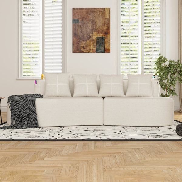English Elm Modern Half Moon Chenille Sectional Three Seat Curved Sofa for Living Room or Apartment Beige W395P435337