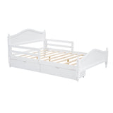 English Elm Full Size Wood Platform Bed With Guardrails On Both Sides and Two Storage Drawers ,White