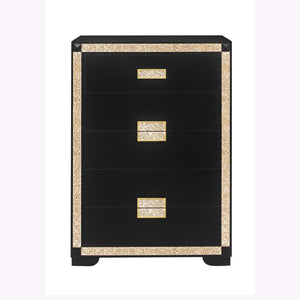English Elm LIVELY Glam Chest with Gold Accents, Solid Wood & MDF Construction, Glitter Detail, Spacious Drawers Black 37.63 L x 20.25 W x 50 H B201P289717