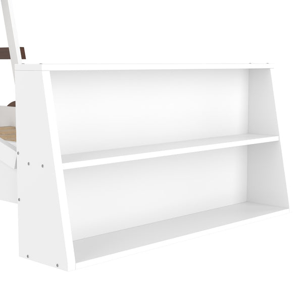 English Elm Twin Pine Treehouse Floor Bed with Padded Rails and Cabin Roofline for Kids Brown,Light White W1580S00471