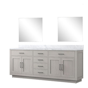 English Elm White Oak Double Bath Vanity Set With Carrara Marble Top & 34 In. Frameless Mirrors For Luxury Baths B2731S01555-GIGA