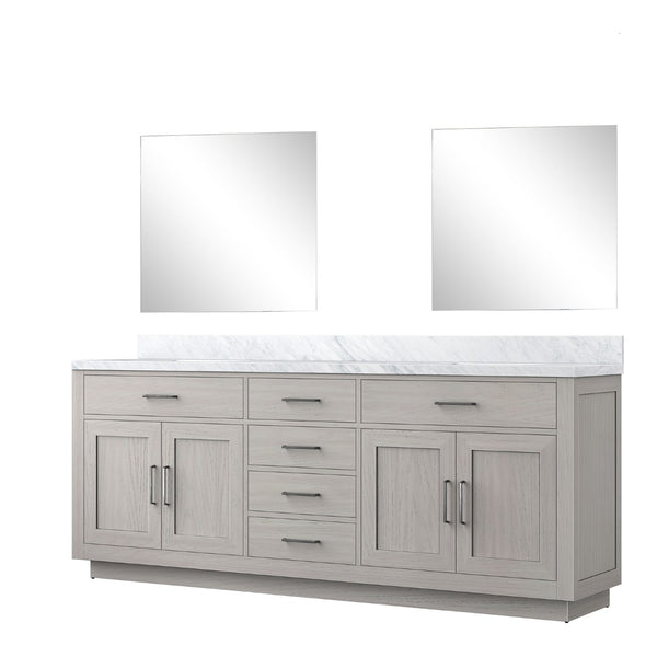 English Elm White Oak Double Bath Vanity Set With Carrara Marble Top & 34 In. Frameless Mirrors For Luxury Baths B2731S01555-GIGA