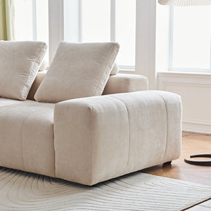 English Elm Luxury Piano Key Chenille Velvet Sofa Solid Wood Frame Three Seat Modern Living Room Beige W1765S00133
