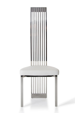 VIG Furniture Elise Tall White Leatherette Dining Chair With Polished Stainless Frame — Modern Vegan Leather Elegance VGVCB8372-WHT