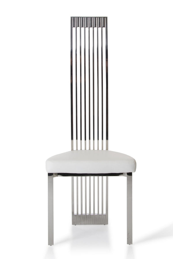 VIG Furniture Elise Tall White Leatherette Dining Chair With Polished Stainless Frame — Modern Vegan Leather Elegance VGVCB8372-WHT
