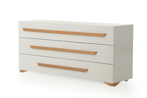 VIG Furniture Juliet High-Gloss Italian White Dresser With Rosegold Accents, Soft-Close Drawers & Sculpted Feet VGACJULIET-DSR