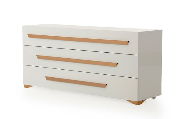VIG Furniture Juliet High-Gloss Italian White Dresser With Rosegold Accents, Soft-Close Drawers & Sculpted Feet VGACJULIET-DSR