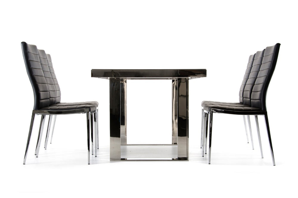 VIG Furniture Courtland Black Tempered Glass Dining Table With Stainless Steel Base — Sleek Modern 71" X 35" Elegant Centerpiece VGHB212T