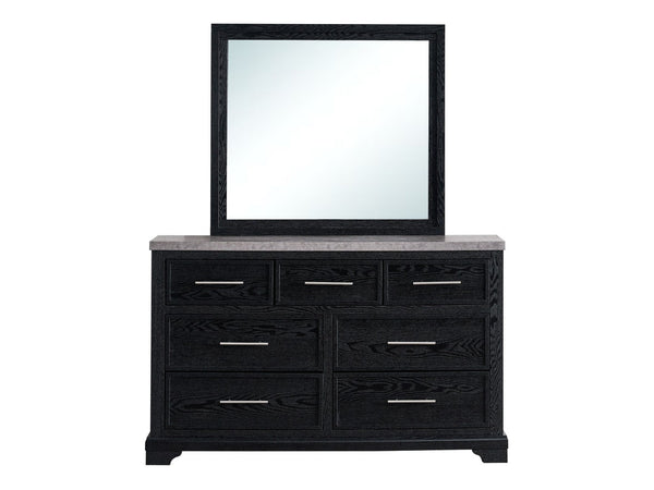 English Elm Grande Six Drawer Dresser Black Laminate Faux Granite Top with Chrome Hardware B078P497910