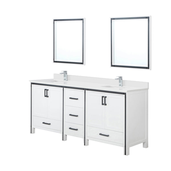 English Elm White Double Bath Vanity 80 in W x 22 in D with White Quartz Top, Chrome Faucet, 30x32 Mirrors B2731S01132