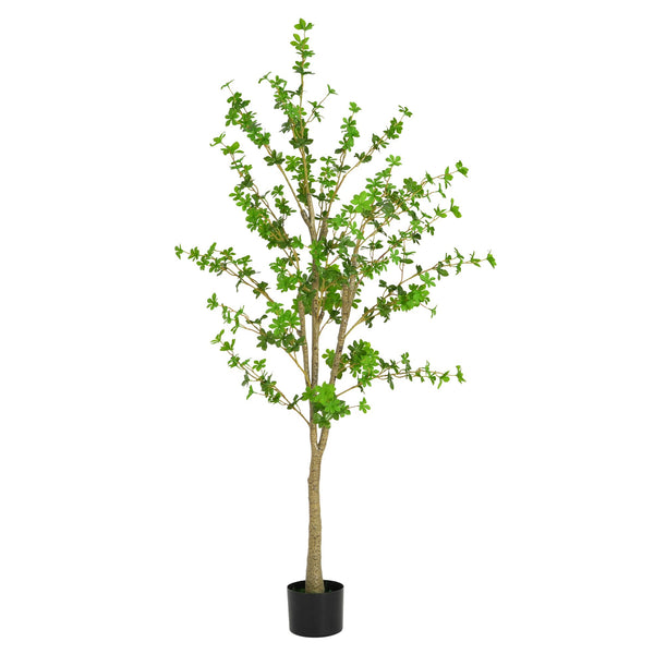 English Elm Christopher Knight Home® - 76" Artificial Enkianthus Tree with Lifelike Green Leaves, Pre-Potted Black Plastic, No Assembly (76" H) N772P286779G