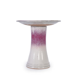 English Elm 17'' Hand-Glazed Ceramic Bird Bath Pedestal with Swirl Pattern, Durable Lightweight Outdoor Sculpture White+Pink W3273P322556