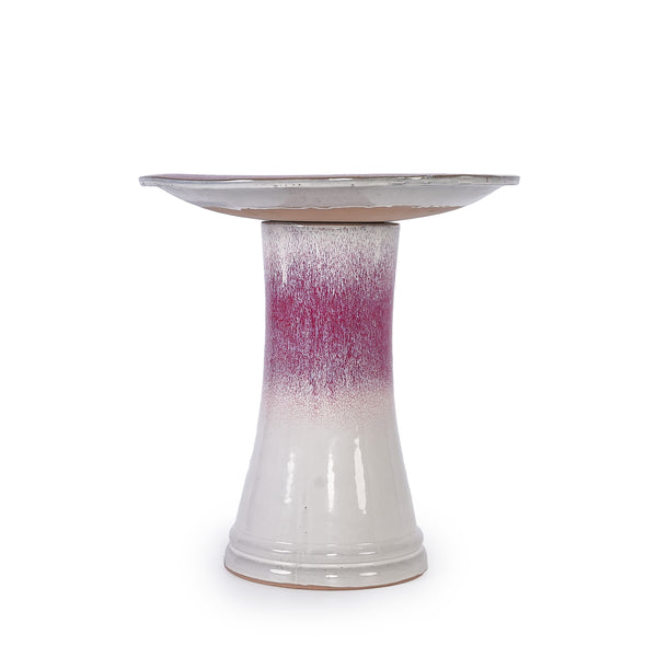 English Elm 17'' Hand-Glazed Ceramic Bird Bath Pedestal with Swirl Pattern, Durable Lightweight Outdoor Sculpture White+Pink W3273P322556
