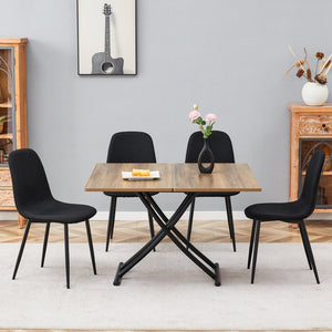 English Elm Table and Chair Set Adjustable Height Mdf Wood Grain Top with Four Linen Dining Chairs Black,Natural Wood W1151S03768