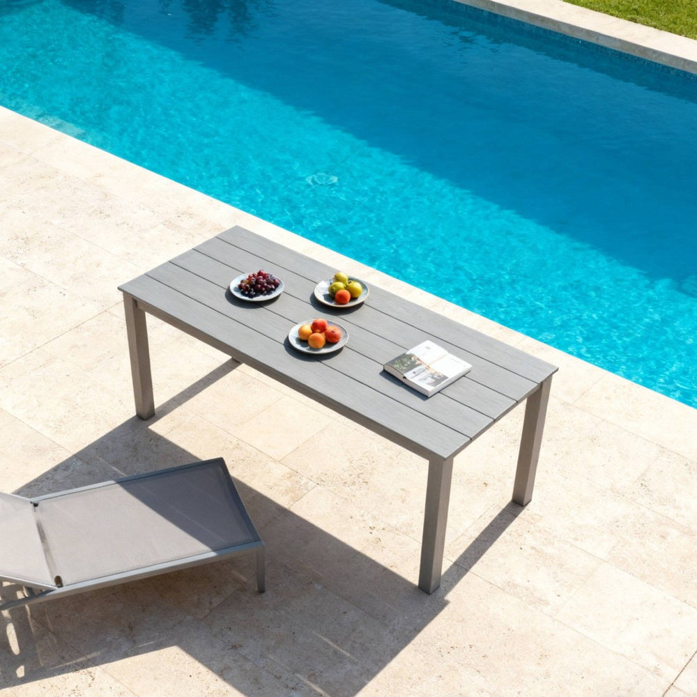 English Elm 68.9-inch Outdoor Rectangular Dining Table Hips Wood Grain Seats Six with Umbrella Hole W2085P364129