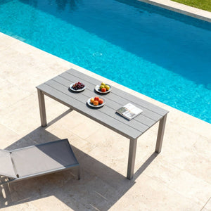 English Elm 68.9-inch Outdoor Rectangular Dining Table Hips Wood Grain Seats Six with Umbrella Hole W2085P364129