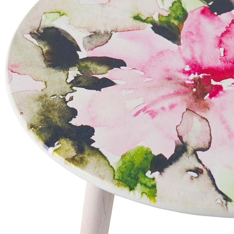 English Elm S/2 Side Tables with Watercolor Floral Tops, Nature-Inspired Accent Nesting Tables for Living Room Pink+White W2078P180405