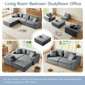 English Elm Cloud Couch Modular 4 Seater Sofa with Washable Linen and Pocket Spring Cushions Dark Gray W1765S00142