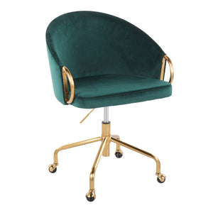 English Elm Claire Glam Task Chair with Gold Metal Base and Faux Leather Upholstery, Adjustable Swivel Comfort Green B202P223896
