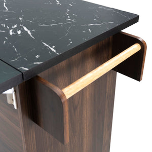 English Elm K&K Kitchen Island with Tilt-Out Trash Can, Drop Leaf Counter, Adjustable Shelf, Rolling Cart Walnut Brown WF326381AAZ