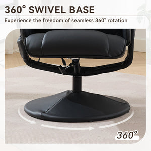 English Elm 011-Massage Recliner Chair with Ottoman, 360° Swivel PU Leather, 5-Point Vibration Massage, Heated Seat, 140° Backrest Comfort Black W2636P262429