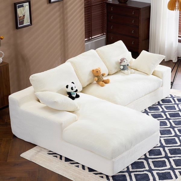 English Elm White Corduroy Compact Sofa Soft Upholstered Seating for Casual Scandinavian Living Rooms W3612S00013