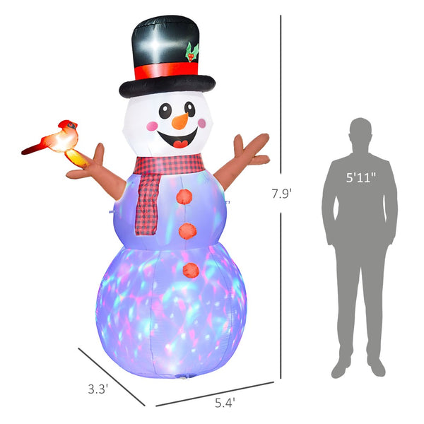 English Elm Outsunny 7.9' Inflatable Snowman With Colorful Led Lights – Perfect Holiday Lawn Decoration & Party Focal Point W2225P249942-GIGA