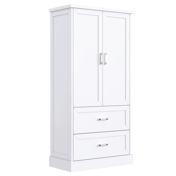 English Elm Tall Bathroom Storage Cabinet with Adjustable Shelves, Two Doors & Drawers, Space-Saving 66" Tall White N725P178675K